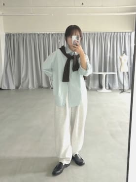 「Lutim by u（ルチバイユー）のベーシックコットンシャツ（シャツ/ブラウス、ブルー系）」を使った、lutimbyuさん（レディース・155cm）の春コーディネート