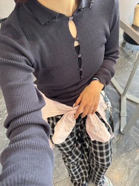 「Lutim by u（ルチバイユー）のNocturne relax trousers / チェックイージーパンツ（その他パンツ、ブラック系）」を使った、lutimbyuさん（レディース・155cm）の春コーディネート