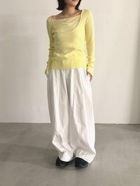「Lutim by u（ルチバイユー）のシャーベット2wayリブニットトップス（Tシャツ/カットソー、イエロー系）」を使った、lutimbyuさん（レディース・155cm）の春コーディネート