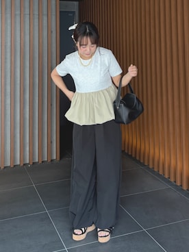 「Lutim by u（ルチバイユー）のInside multi-pocket shoulder bag / インサイドマルチポケットショルダーバック（ショルダーバッグ、ブラック系）」を使った、lutimbyuさん（レディース・154cm）の夏コーディネート