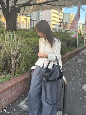 「Lutim by u（ルチバイユー）のスムースタッチバルーンポロトップス（シャツ/ブラウス、ベージュ系）」を使った、lutimbyuさん（レディース・155cm）の春コーディネート