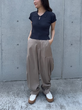 「Lutim by u（ルチバイユー）のSherbet Touch Polo Collar Random Rib Tops / シャーベットタッチポロ襟ランダムリブトップス（Tシャツ/カットソー、グレー系）」を使った、lutimbyuさん（レディース・155cm）の春コーディネート