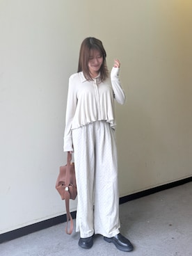 「Lutim by u（ルチバイユー）のスムースタッチバルーンポロトップス（シャツ/ブラウス、ベージュ系）」を使った、lutimbyuさん（レディース・155cm）の春コーディネート