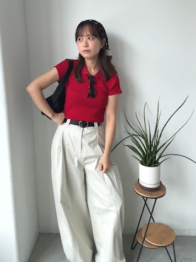 「Lutim by u（ルチバイユー）のホールレスミニマルベルト（ベルト、ブラック系）」を使った、lutimbyuさん（レディース・154cm）の夏コーディネート