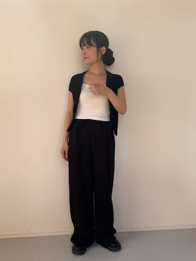 「Lutim by u（ルチバイユー）のWaist Spindle Easy Pants / ウエストスピンドルイージーパンツ（その他パンツ、ブラック系）」を使った、lutimbyuさん（レディース・155cm）の春コーディネート