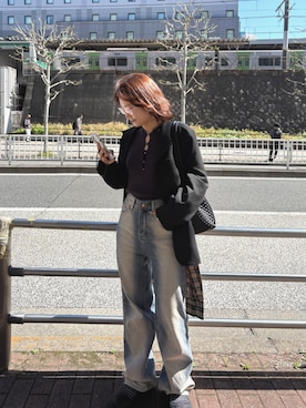 「Lutim by u（ルチバイユー）のアイシーシャーベットフロントボタンリブトップス（その他トップス、グレー系）」を使った、lutimbyuさん（レディース・155cm）の春コーディネート