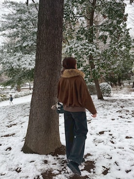 「Lutim by u（ルチバイユー）のSuede touch balloon silhouette jacket / スエードタッチバルーンシルエットジャケット（ブルゾン、ブラウン系）」を使った、lutimbyuさん（レディース・155cm）の春コーディネート