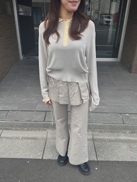 「Lutim by u（ルチバイユー）のソフトコントラストポロニットトップス（ニット/セーター、イエロー系）」を使った、lutimbyuさん（レディース・155cm）の春コーディネート