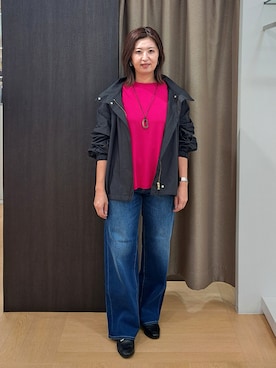 「アイテム（アクセサリー、ブラウン系）」を使った、ちいさん（レディース・162cm）の秋コーディネート