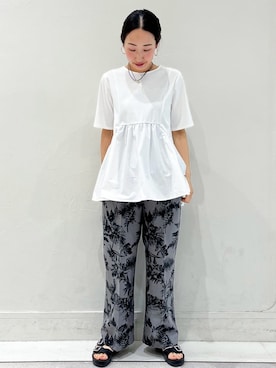 「OPAQUE.CLIP（オペークドットクリップ）の◆ペプラムドッキングカットソー【洗濯機洗い可】（Tシャツ/カットソー）」を使った、ちえさん（レディース・167cm）の春コーディネート