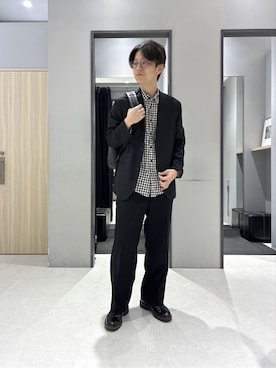 「アイテム（ノーカラージャケット）」を使った、わいずみさん（メンズ・167cm）の冬コーディネート