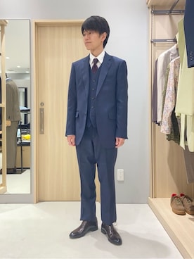 「アイテム（スーツセット、ブルー系）」を使った、わいずみさん（メンズ・167cm）の冬コーディネート