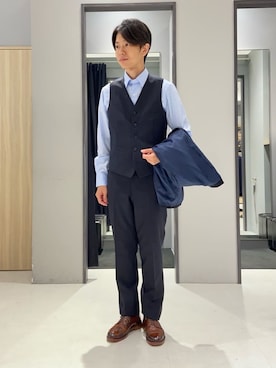 「アイテム（スーツセット、ブルー系）」を使った、わいずみさん（メンズ・167cm）の夏コーディネート