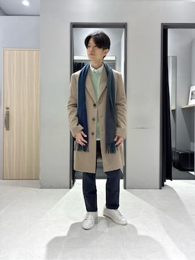 「アイテム（マフラー、グリーン系）」を使った、わいずみさん（メンズ・167cm）の冬コーディネート