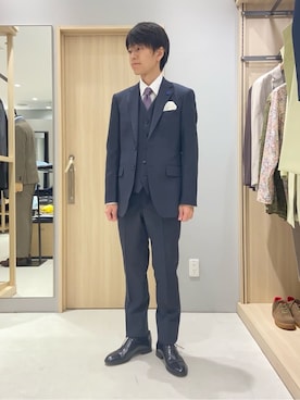 「アイテム（スーツセット、ブルー系）」を使った、わいずみさん（メンズ・167cm）の冬コーディネート