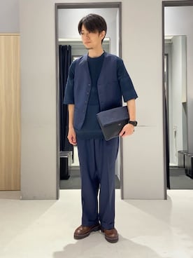 「アイテム（クラッチバッグ、ブルー系）」を使った、わいずみさん（メンズ・167cm）の夏コーディネート