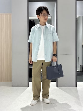 「アイテム（ベルト、グリーン系）」を使った、わいずみさん（メンズ・167cm）の夏コーディネート