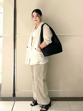 「russet（ラシット）のメッシュワンハンドルトート（トートバッグ、ブラック系）」を使った、UENOさん（レディース・155cm）の夏コーディネート