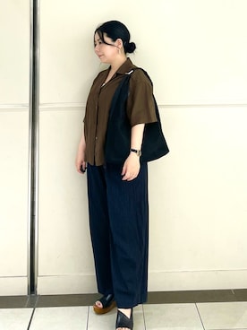 「russet（ラシット）のメッシュホーボーバッグ（ショルダーバッグ、ブラック系）」を使った、UENOさん（レディース・155cm）の夏コーディネート