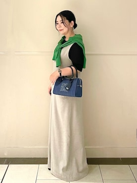 「russet（ラシット）の【刺繍モノグラム】デニム2WAYミニボストンバッグ（ボストンバッグ、ブルー系）」を使った、UENOさん（レディース・155cm）の夏コーディネート