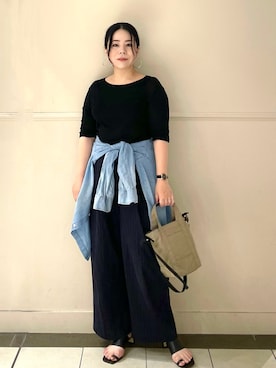 「russet（ラシット）のトラベル2WAYショルダーバッグ（ショルダーバッグ、ベージュ系）」を使った、UENOさん（レディース・155cm）の夏コーディネート