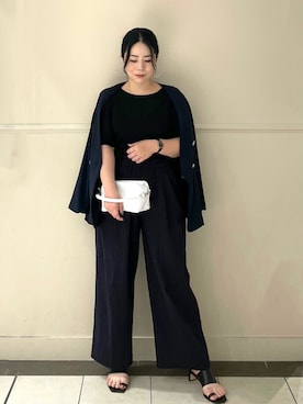 「russet（ラシット）のメッシュミニショルダーバッグ（ショルダーバッグ、ホワイト系）」を使った、UENOさん（レディース・155cm）の夏コーディネート