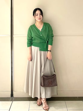 「russet（ラシット）のナイロンラフィアショルダーバッグ（ショルダーバッグ、ブラウン系）」を使った、UENOさん（レディース・155cm）の夏コーディネート