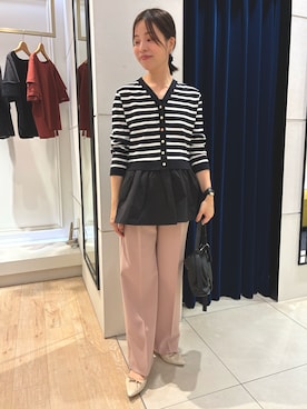 「NOLLEY’S（ノーリーズ）の《防シワ》ソフトローウエストセミワイドパンツ（その他パンツ、ピンク系）」を使った、nol yamaさん（レディース・160cm）の秋コーディネート