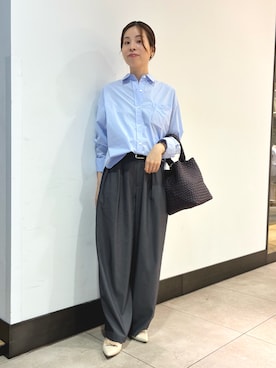 「NOLLEY’S Sophi（ノーリーズソフィ）の《セットアップ対応》ウォッシャブルバイオツイルタックワイドパンツ（その他パンツ、グレー系）」を使った、nol yamaさん（レディース・160cm）の夏コーディネート