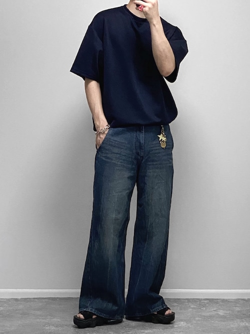 CURVED FLARE DENIM SLACKS