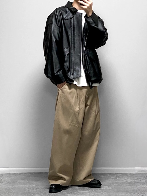 FAUX 円く LEATHER MILITARY BLOUSON