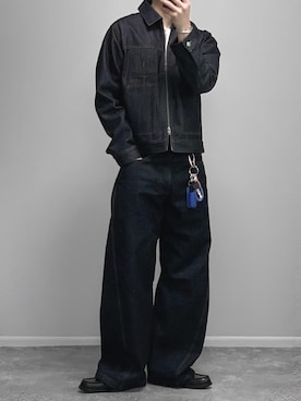 「WYM LIDNM（ウィム バイ リドム）のVINTAGE WASHED CURVED DENIM（デニムパンツ、ブルー系）」を使った、gakuさん（メンズ・173cm）の春コーディネート