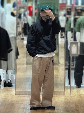 「WYM LIDNM（ウィム バイ リドム）のMINIMAL 2WAY TRACK ZIP BLOUSON（ブルゾン、ブラック系）」を使った、gakuさん（メンズ・173cm）の春コーディネート