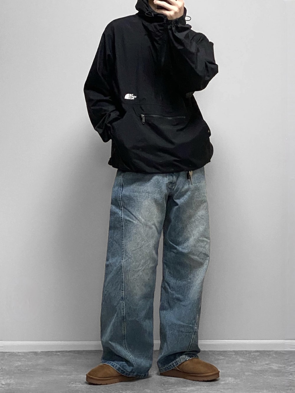 秋コーデ)ノースフェイス マウンテンジャケット HYVENT 刺繍ロゴ 緑 黒L 20201003104035512.jpg