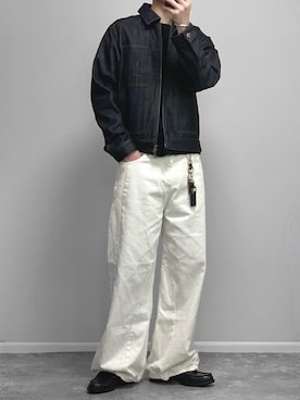「REBALANCE（リバランス）のホワイトワイドパンツ（その他パンツ、その他）」を使った、gakuさん（メンズ・173cm）の春コーディネート