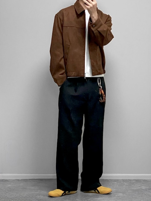 「WYM LIDNM(ウィム バイ リドム)のFAUX SUEDE ZIP BLOUSON(ブルゾン)」を使った、gakuさん(メンズ・173cm)の秋コーディネート