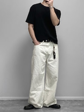 「REBALANCE（リバランス）のホワイトワイドパンツ（その他パンツ、その他）」を使った、gakuさん（メンズ・173cm）の春コーディネート