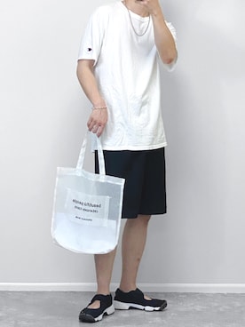 「Champion（チャンピオン）のアイテム（Tシャツ/カットソー）」を使った、gakuさん（メンズ・173cm）の夏コーディネート