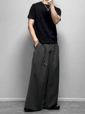 「アイテム（スラックス）」を使った、gakuさん（メンズ・173cm）の夏コーディネート