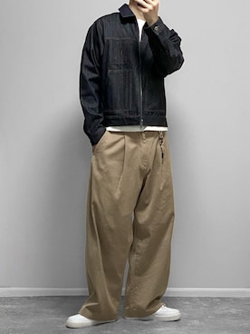 「WYM LIDNM（ウィム バイ リドム）のHARD GABA LOOSE FIT TROUSERS（その他パンツ、ベージュ系）」を使った、gakuさん（メンズ・173cm）の春コーディネート