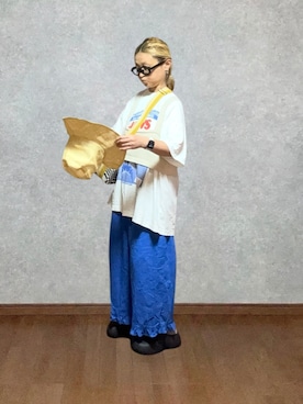 「GU（ジーユー）のアイテム（シューズ、ブラック系）」を使った、なお なお。さん（レディース・159cm）の夏コーディネート