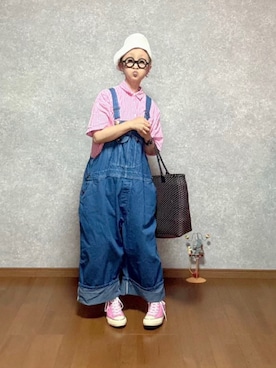 「アイテム（オールインワン・サロペット、ブルー系）」を使った、なお なお。さん（レディース・159cm）の秋コーディネート