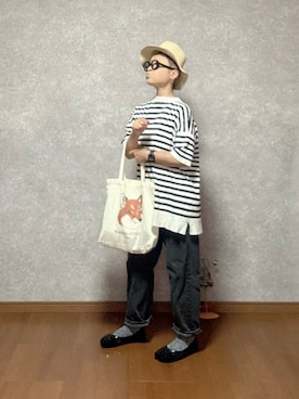 「Maison Kitsune（メゾンキツネ）のアイテム（トートバッグ）」を使った、なお なお。さん（レディース・159cm）の夏コーディネート