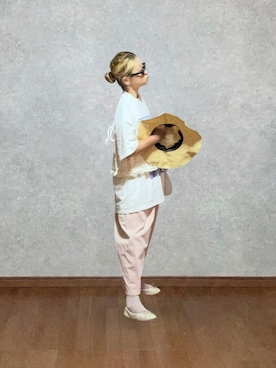 「E.PORSELLI（ポルセッリ）のPORSELLI  CALF NORMAL VAMP BALLET（バレエシューズ、ホワイト系）」を使った、なお なお。さん（レディース・159cm）の夏コーディネート
