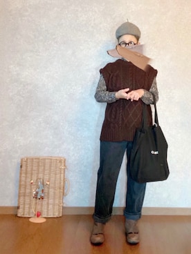 「MEDE19F（メデジュウキュウ）のアイテム（ベスト）」を使った、なお なお。さん（レディース・159cm）の秋コーディネート