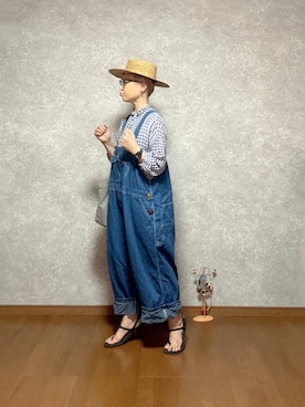 「アイテム（オールインワン・サロペット、ブルー系）」を使った、なお なお。さん（レディース・159cm）の夏コーディネート