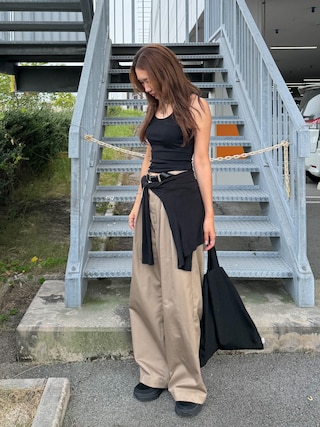 「duei(デュイ)のハイウエストツータックチノパンツ(チノパンツ)」を使った、yanさん(レディース・160cm)の夏コーディネート