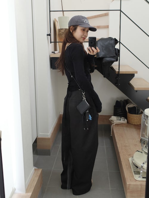 「NICE WEATHER(ナイスウェザー)の<NICE WEATHER>PARIS キャップ(キャップ)」を使った、yanさん(レディース・160cm)の冬コーディネート