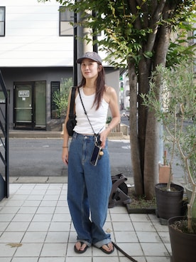 「TODAYFUL（トゥデイフル）の【TODAYFUL/トゥデイフル】Cary's Denim/デニム（デニムパンツ）」を使った、yanさん（レディース・160cm）の夏コーディネート