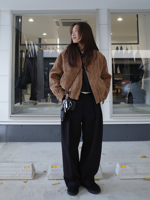 「NUJOH（ヌゾ）のSoft Suede Blouson Jacket / ソフトスエード ブルゾンジャケット（ブルゾン）」を使った、yanさん（レディース・160cm）の冬コーディネート